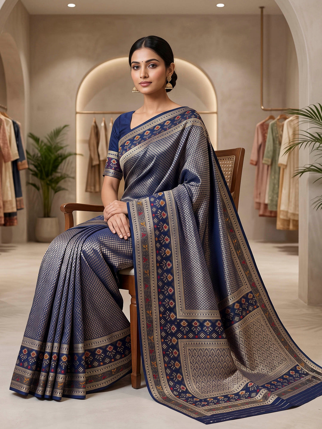 Navy Blue Art Silk Woven Saree