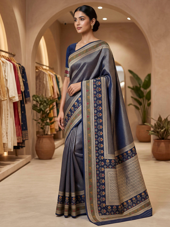 Navy Blue Art Silk Woven Saree