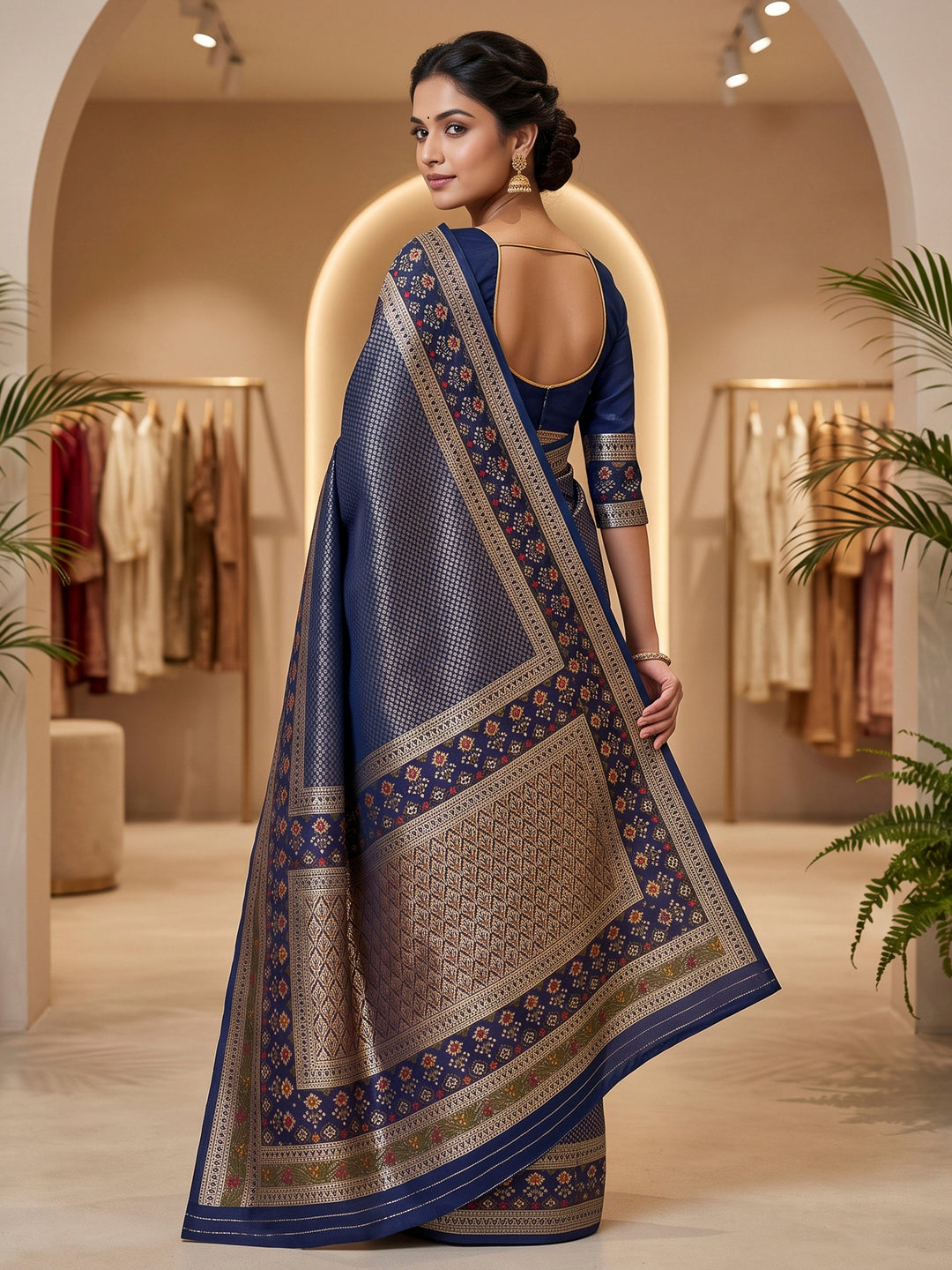 Navy Blue Art Silk Woven Saree