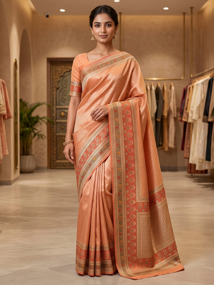 Peach Art Silk Woven Saree