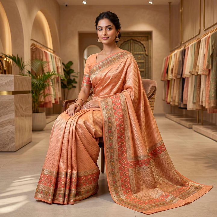 Peach Art Silk Woven Saree
