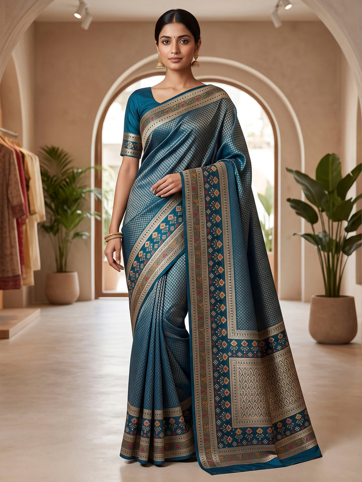 Peacock Blue Art Silk Woven Saree