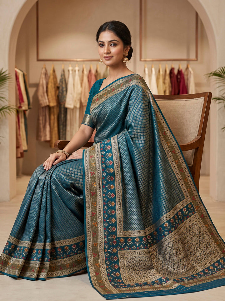 Peacock Blue Art Silk Woven Saree