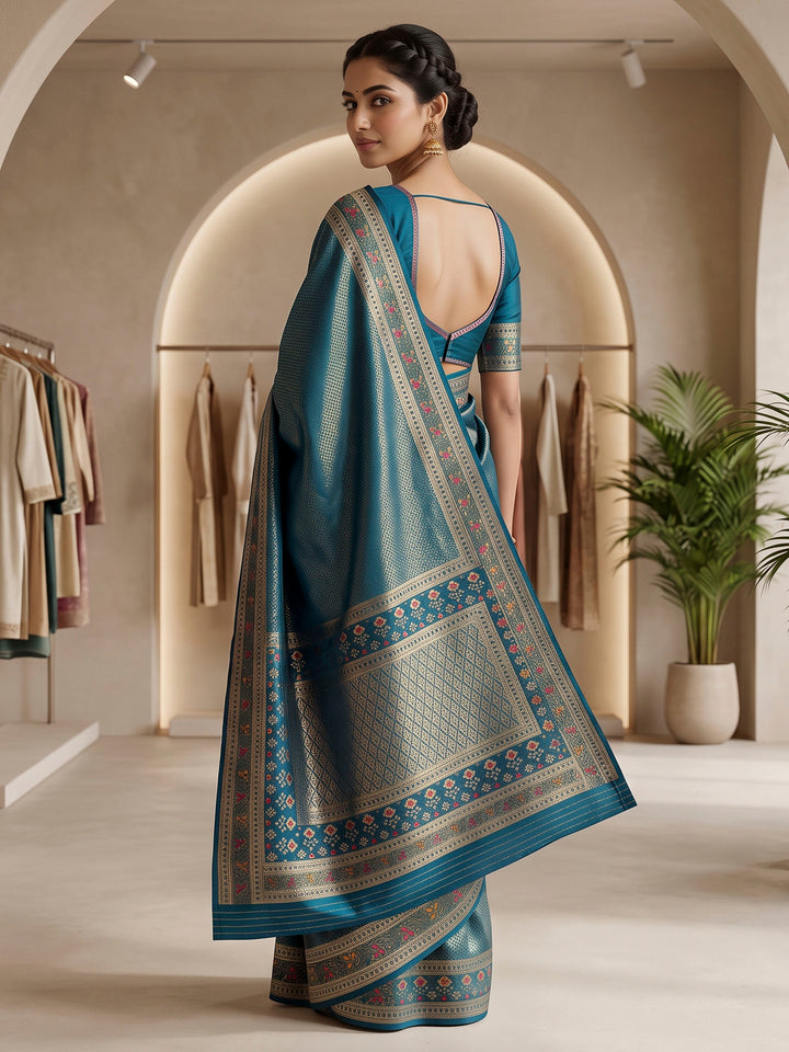 Peacock Blue Art Silk Woven Saree