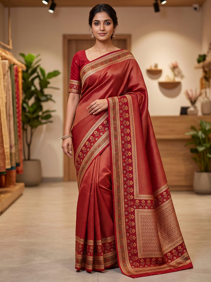 Red Art Silk Woven Saree