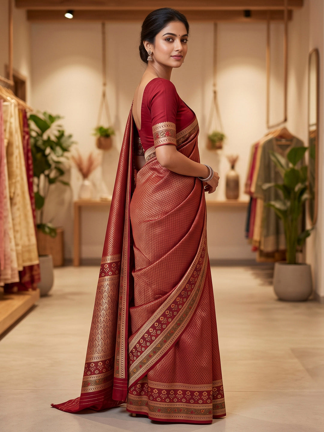 Red Art Silk Woven Saree