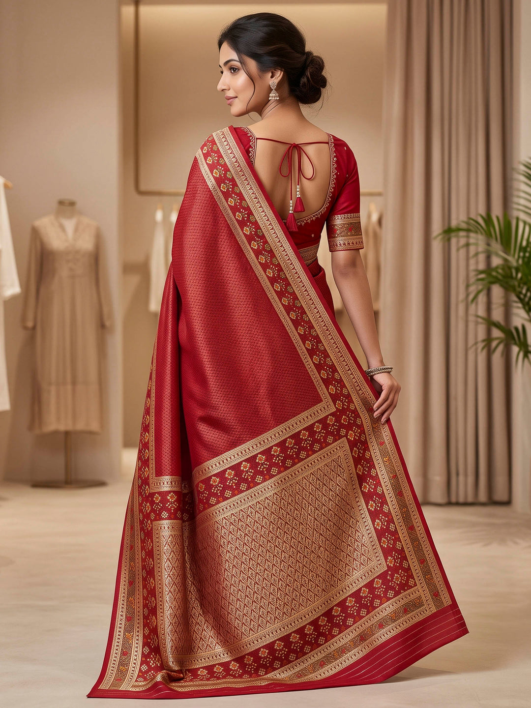 Red Art Silk Woven Saree