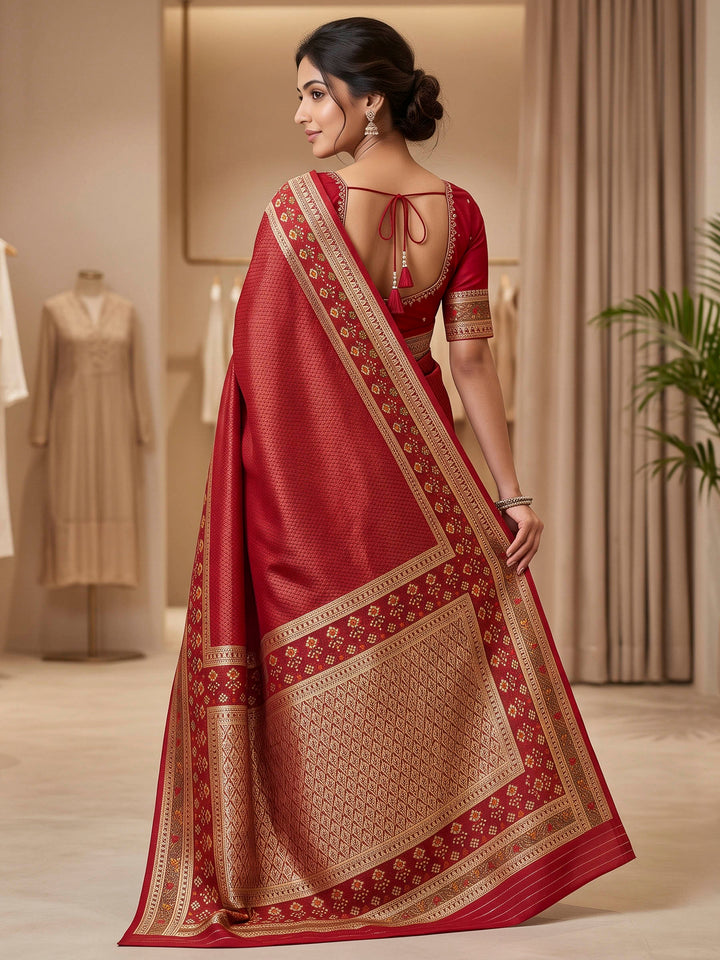 Red Art Silk Woven Saree