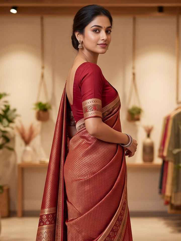 Red Art Silk Woven Saree