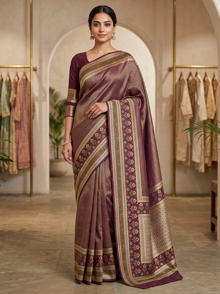 Wine Art Silk Woven Saree
