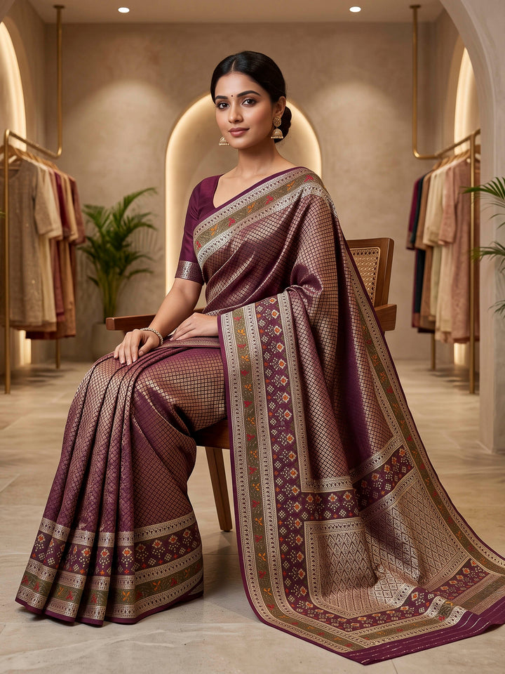 Wine Art Silk Woven Saree