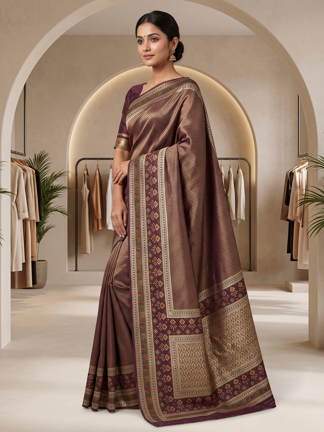 Wine Art Silk Woven Saree
