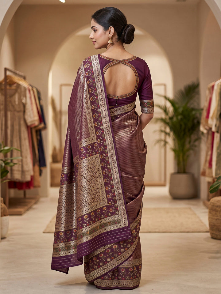 Wine Art Silk Woven Saree