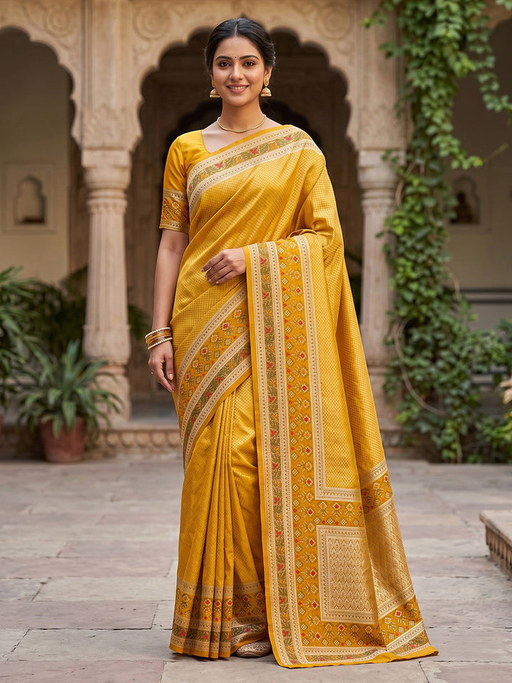 Yellow Art Silk Woven Saree