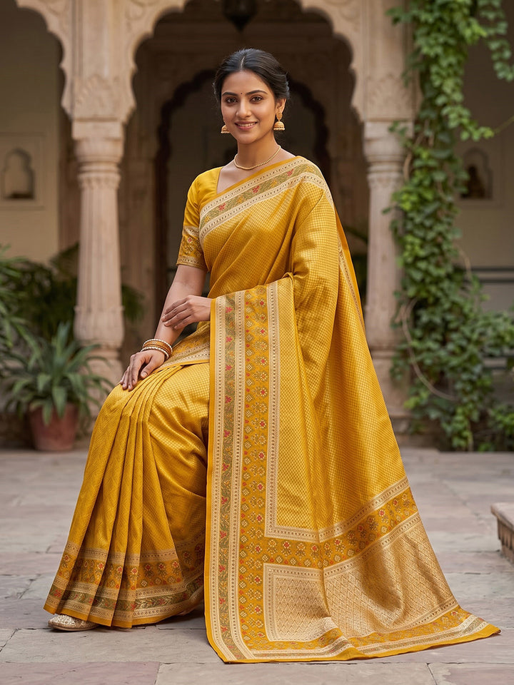 Yellow Art Silk Woven Saree