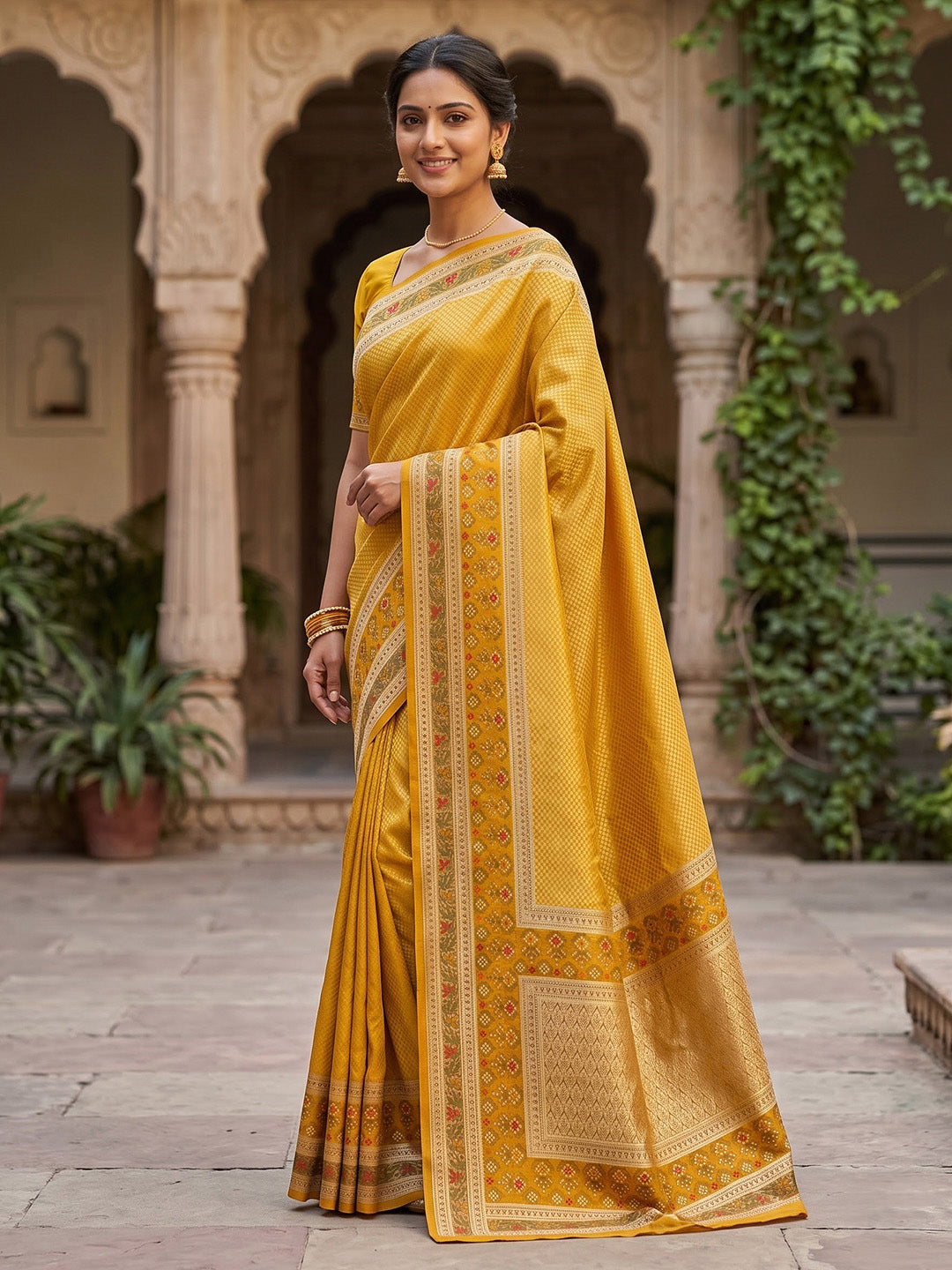 Yellow Art Silk Woven Saree