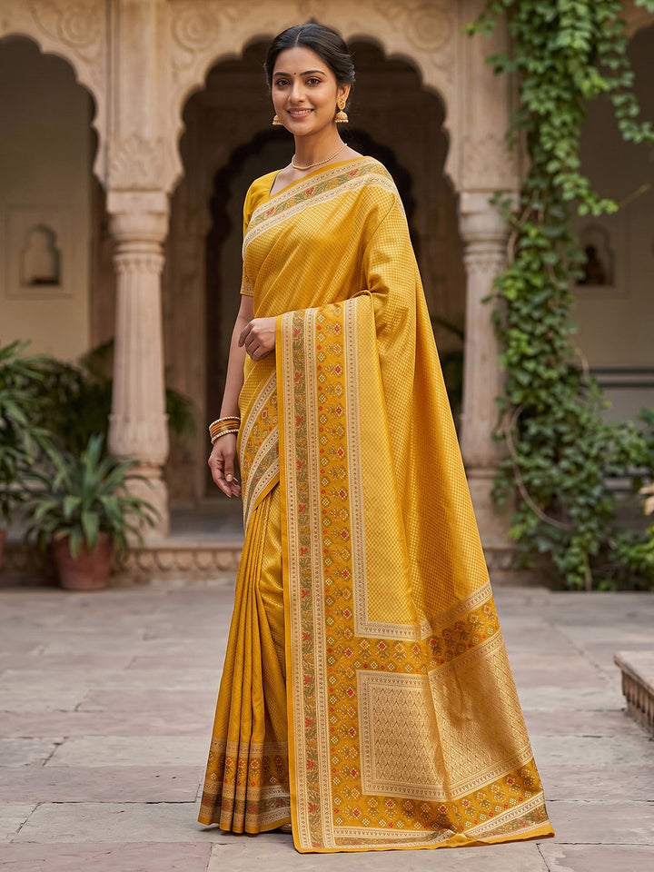 Yellow Art Silk Woven Saree