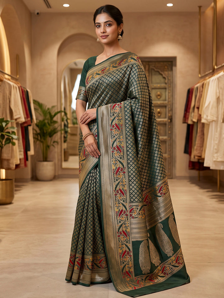 Bottle Green Art Silk Woven Saree