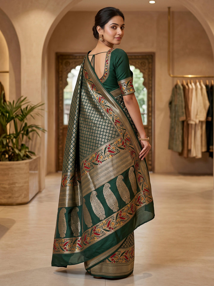 Bottle Green Art Silk Woven Saree