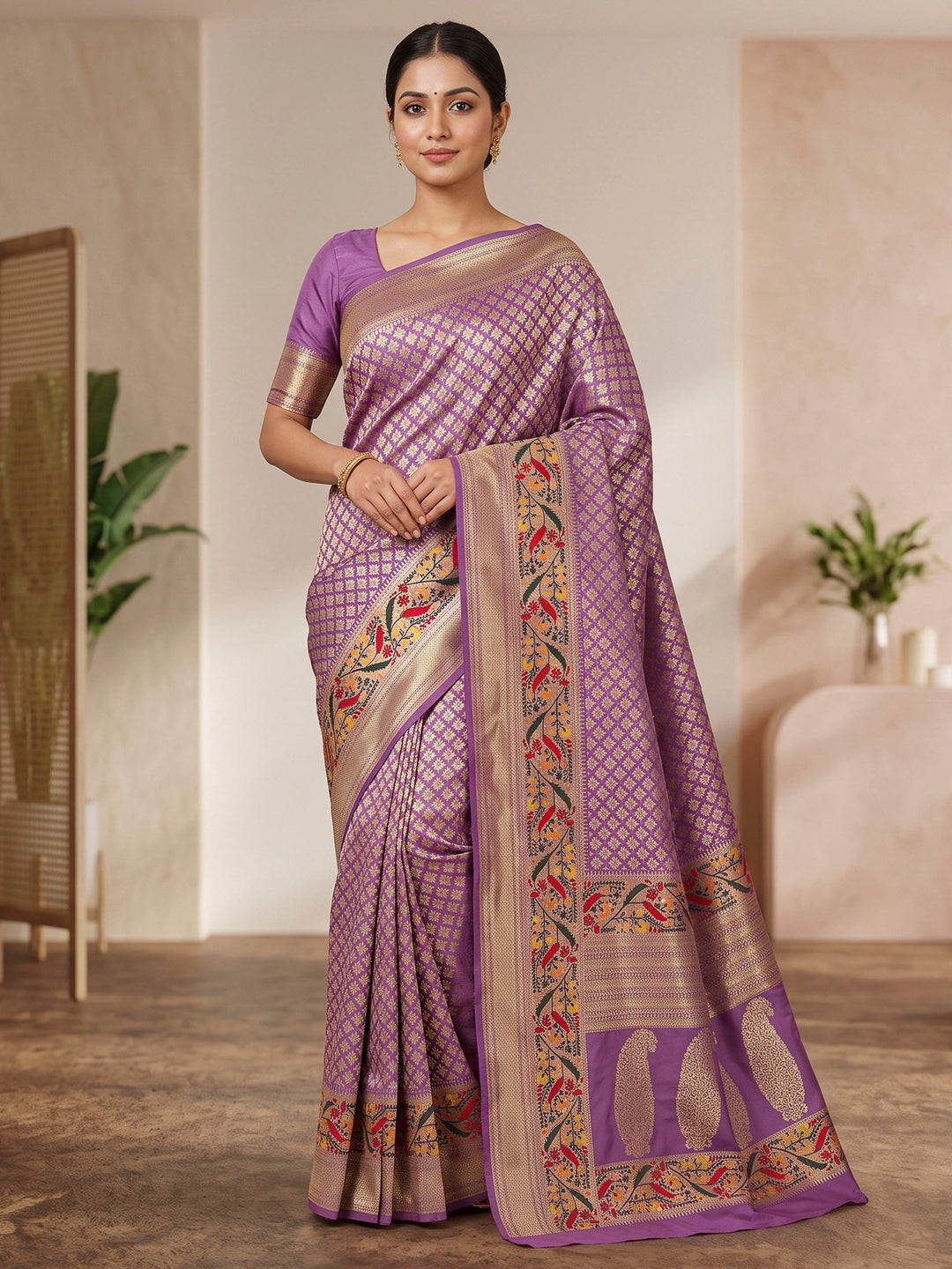 Lavender Art Silk Woven Saree