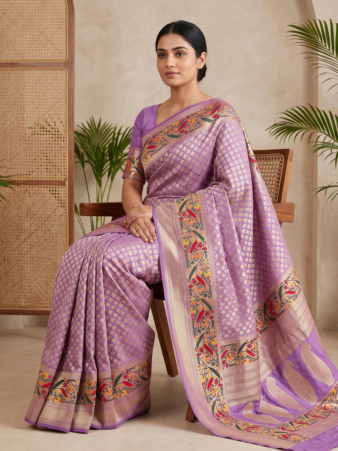 Lavender Art Silk Woven Saree