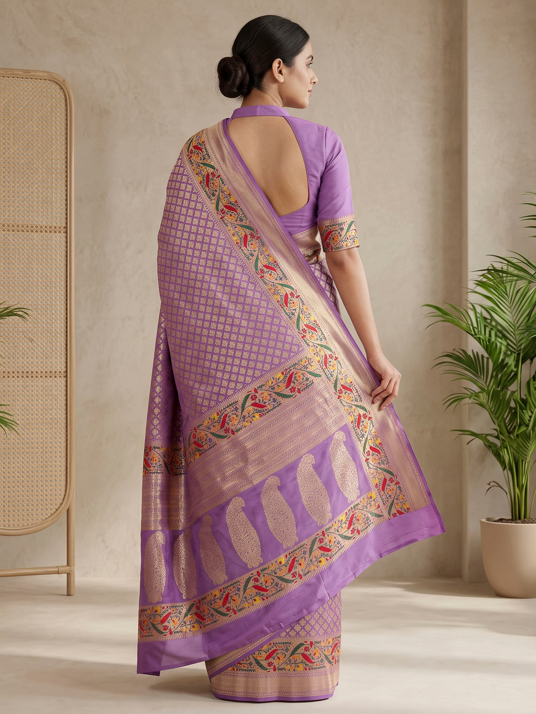 Lavender Art Silk Woven Saree