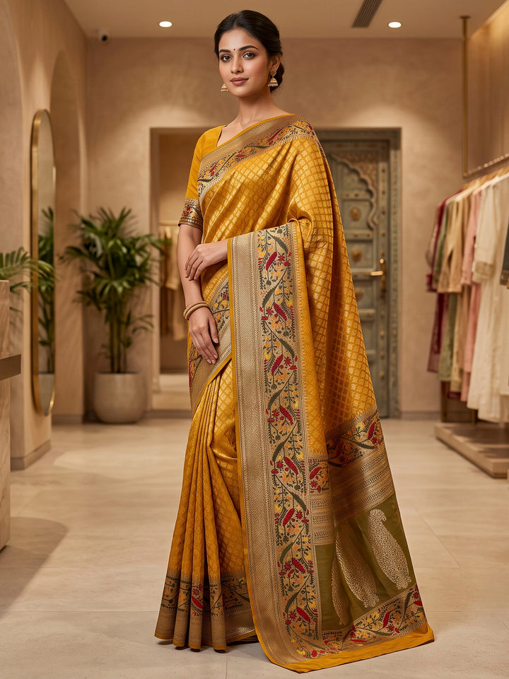 Mustard Art Silk Woven Saree