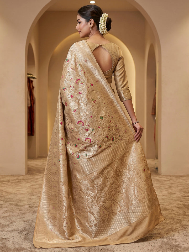 Beige Art Silk Woven Saree