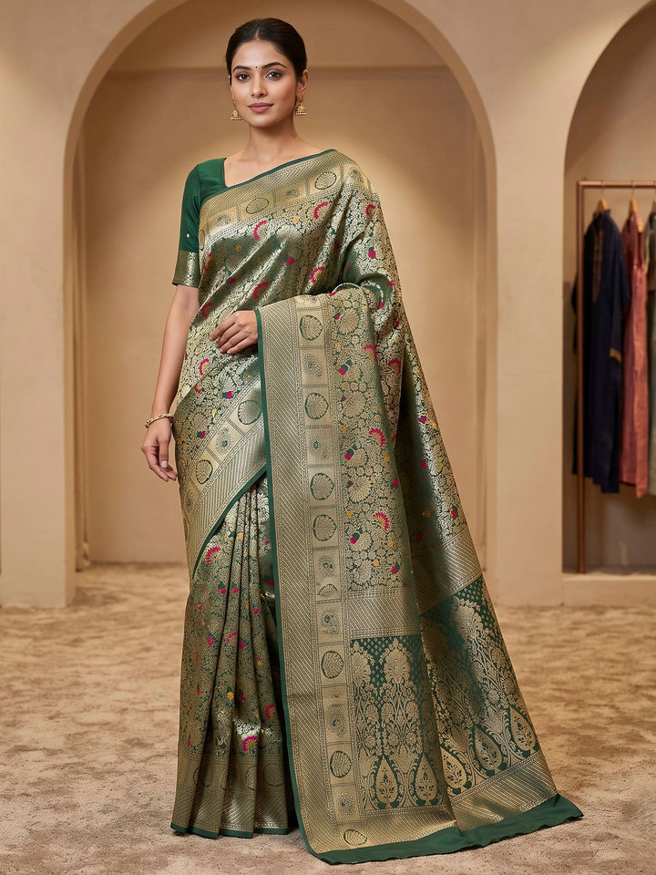 Bottle Green Art Silk Woven Saree