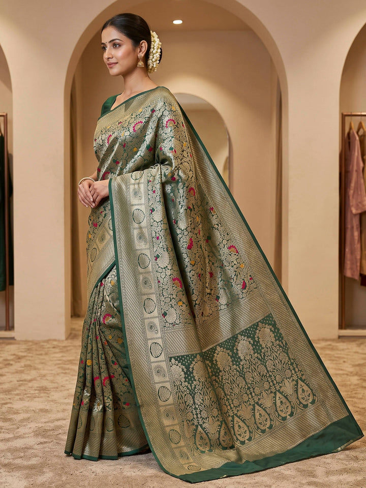 Bottle Green Art Silk Woven Saree