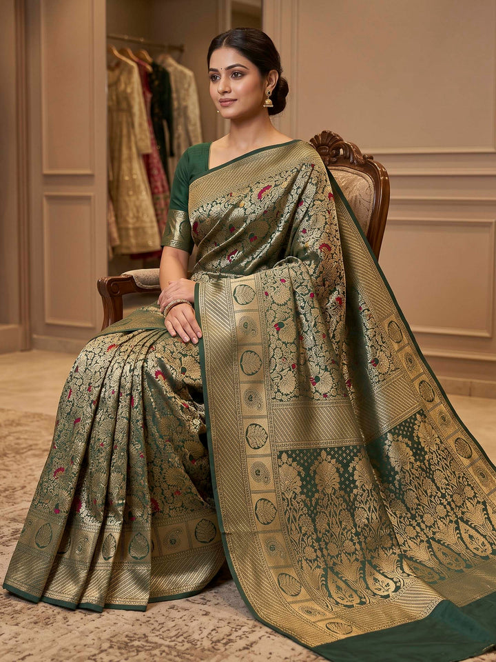 Bottle Green Art Silk Woven Saree