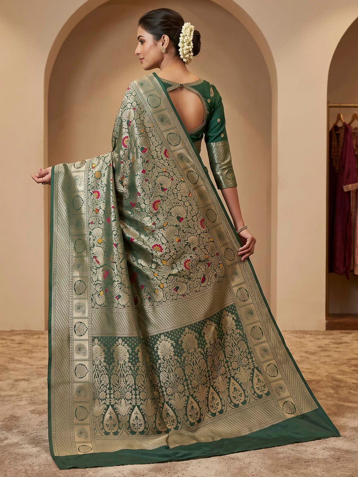 Bottle Green Art Silk Woven Saree