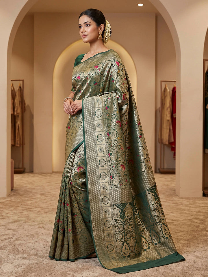 Bottle Green Art Silk Woven Saree