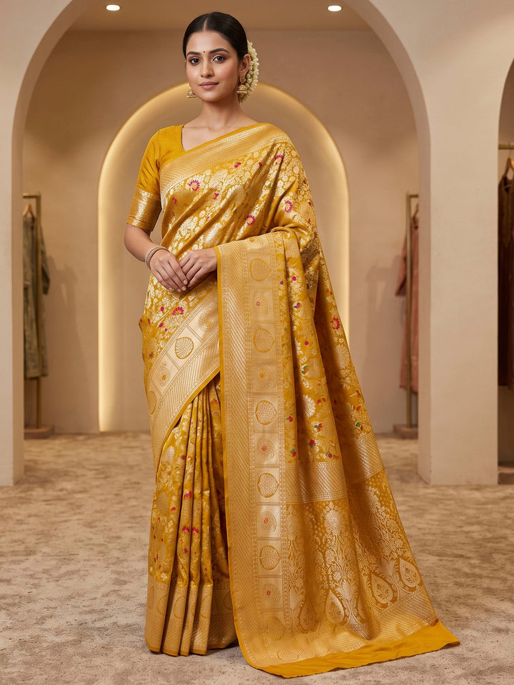 Mustard Art Silk Woven Saree