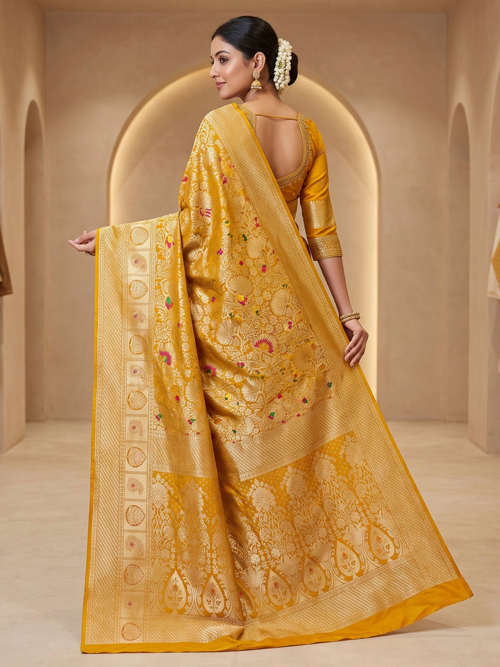 Mustard Art Silk Woven Saree
