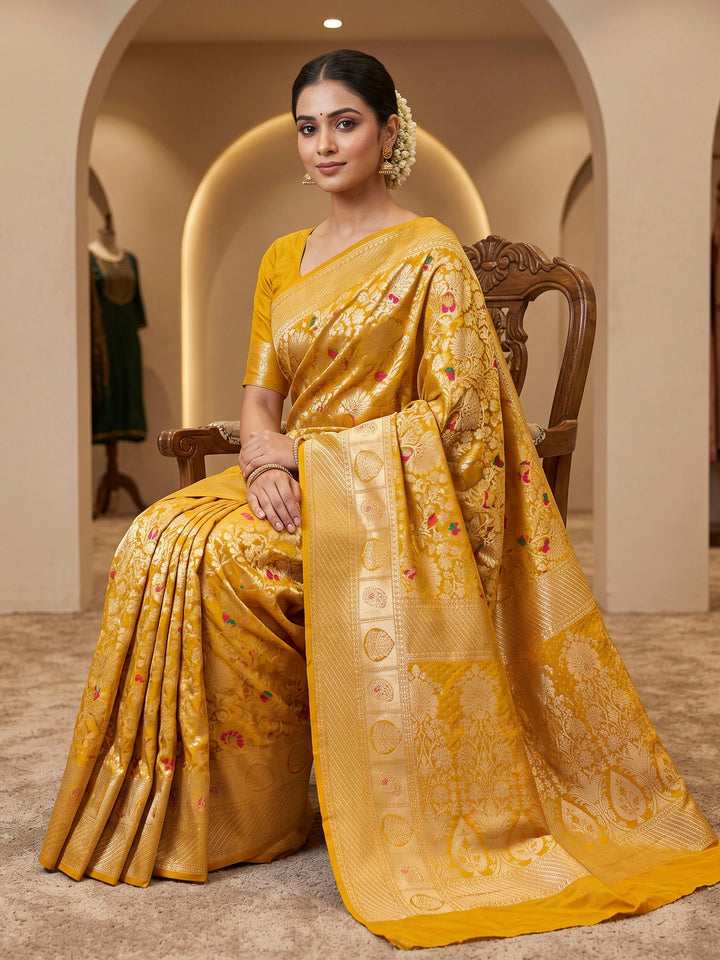 Mustard Art Silk Woven Saree