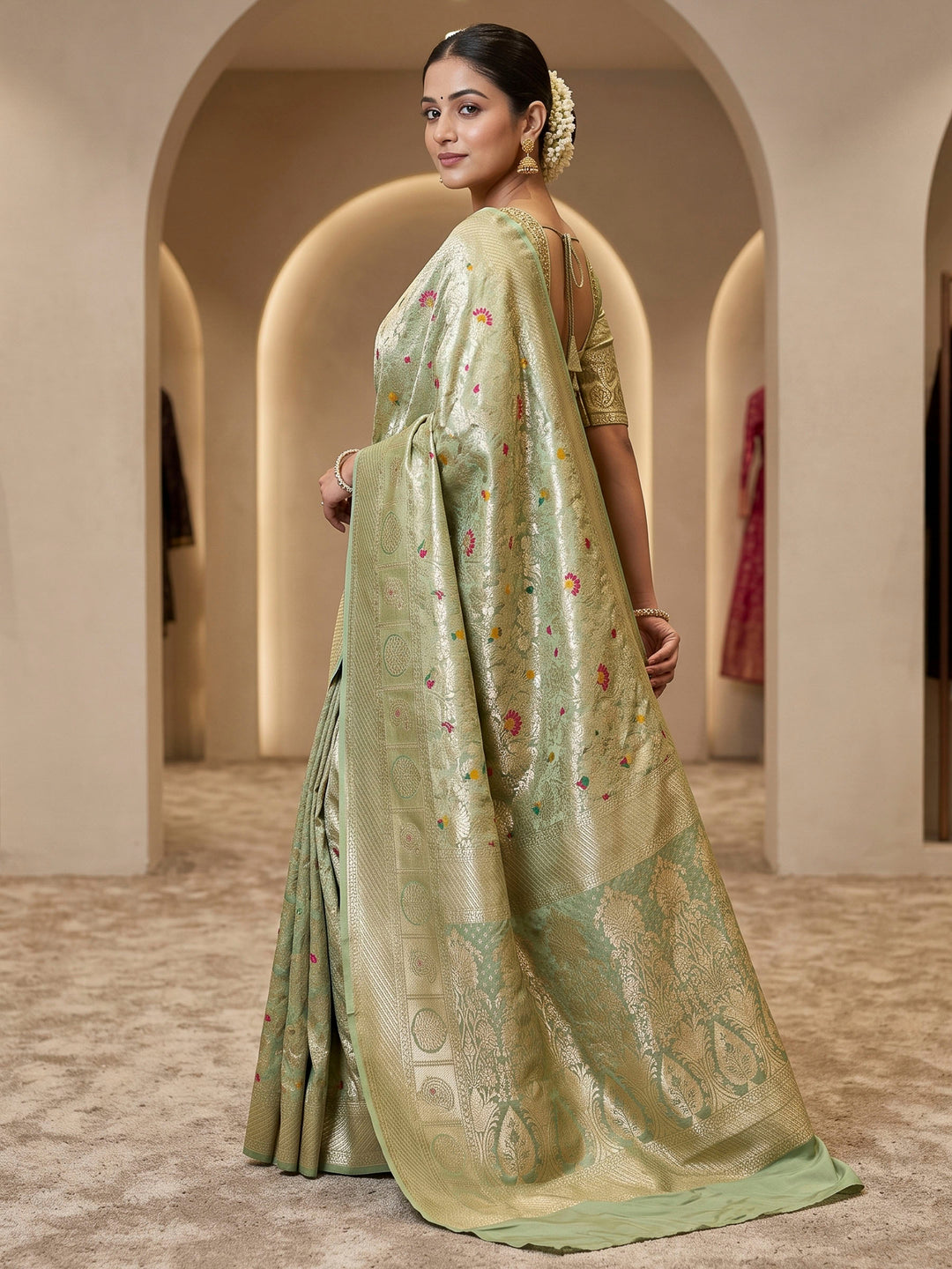 Pista Green Art Silk Woven Saree