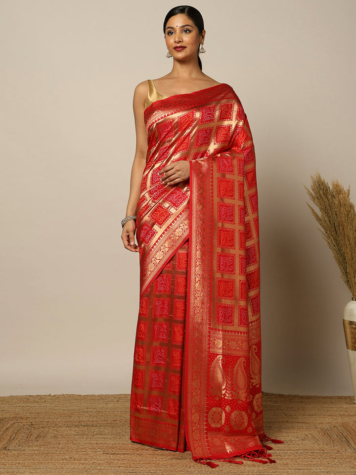 Red Dola Silk Woven Saree