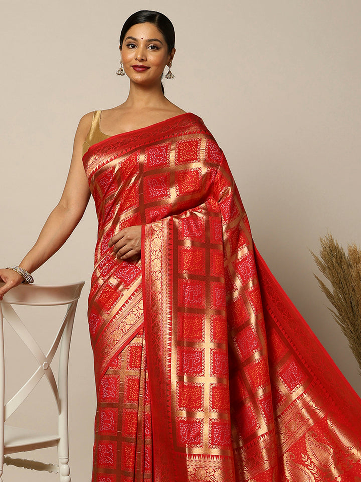 Red Dola Silk Woven Saree