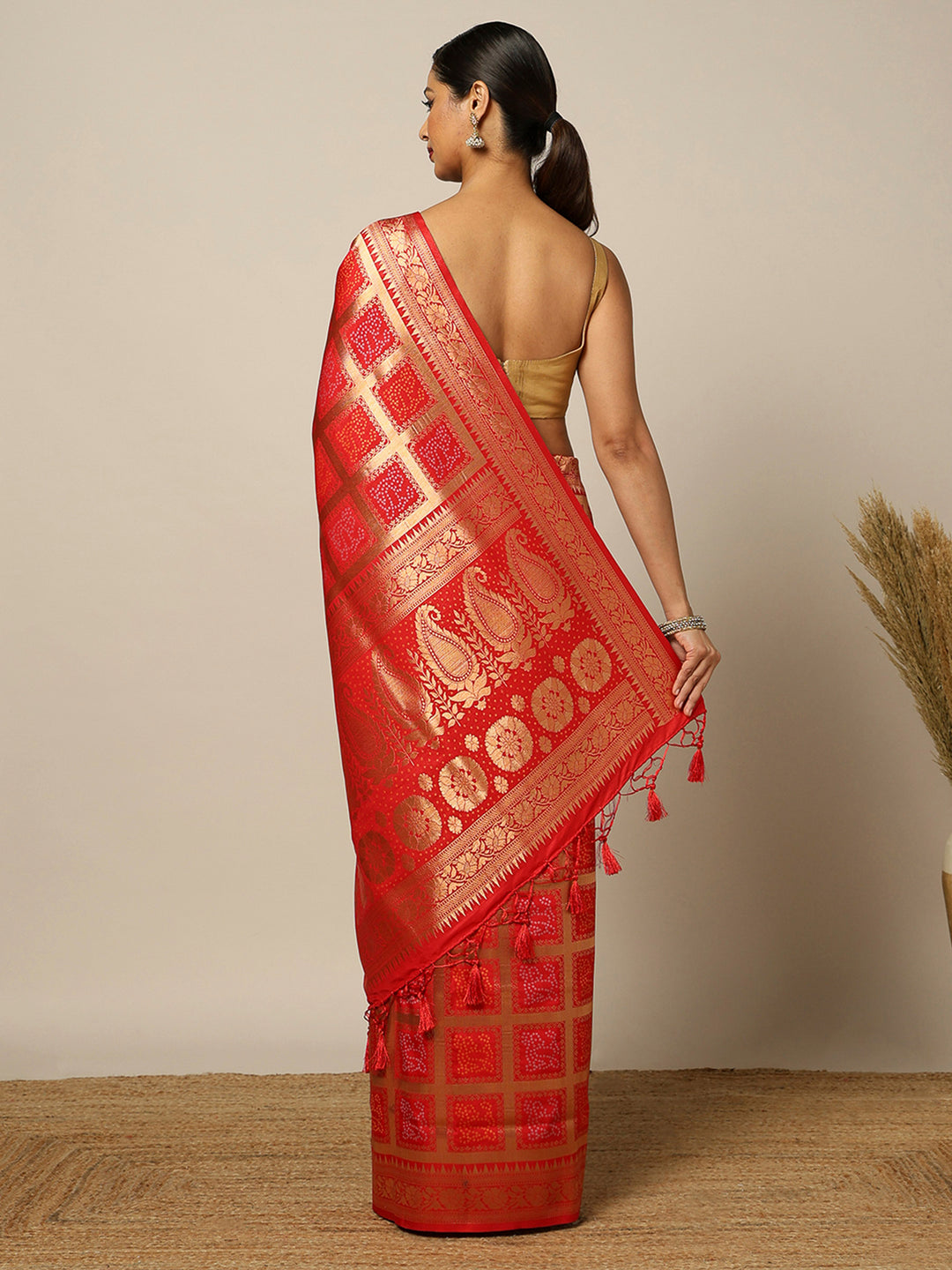 Red Dola Silk Woven Saree