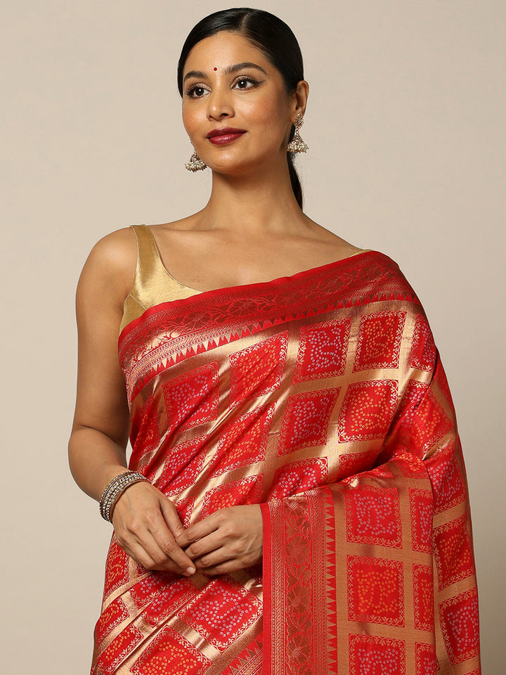 Red Dola Silk Woven Saree