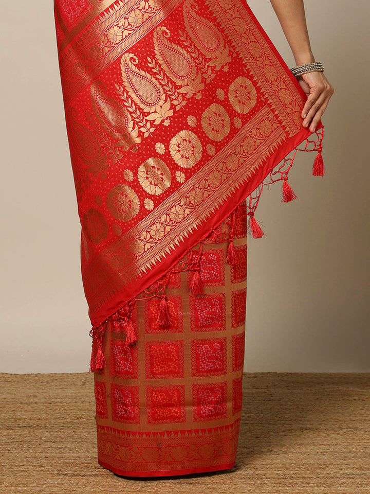Red Dola Silk Woven Saree