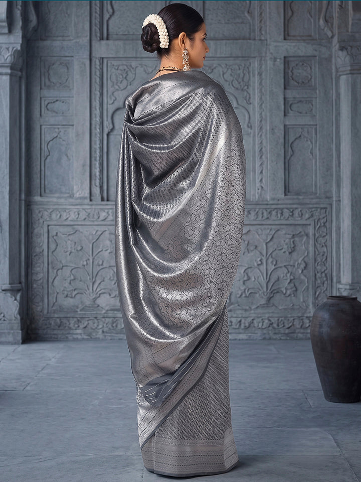 Grey Art Silk Woven Saree