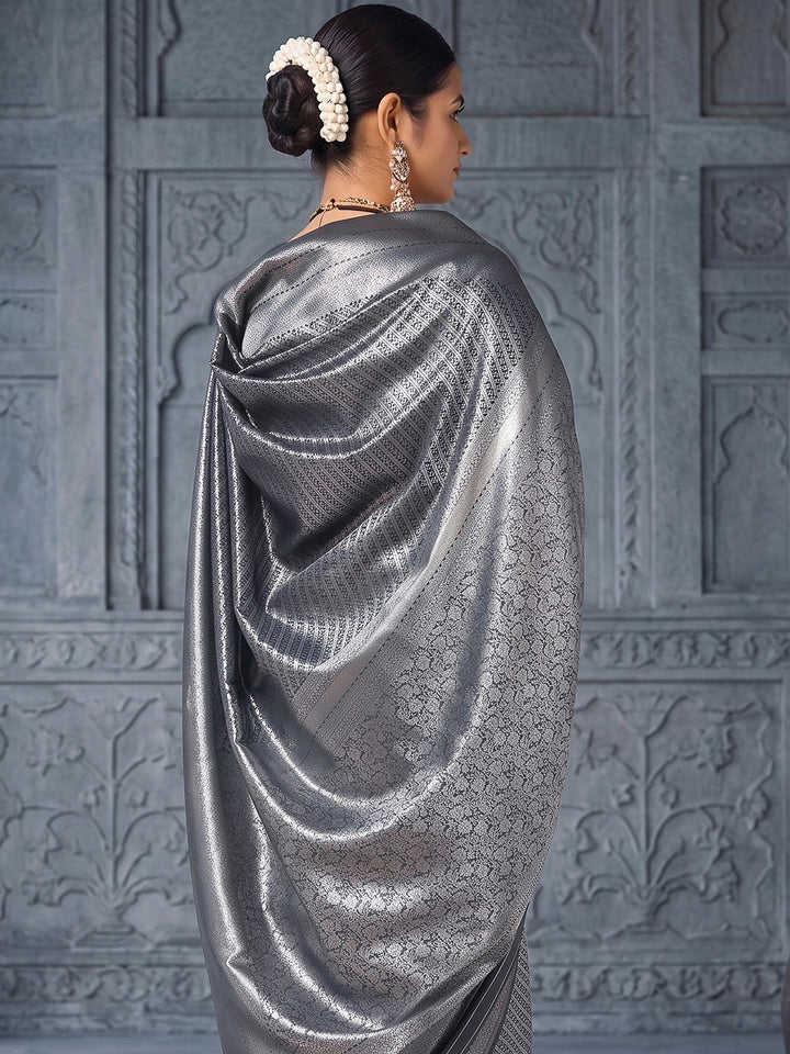 Grey Art Silk Woven Saree