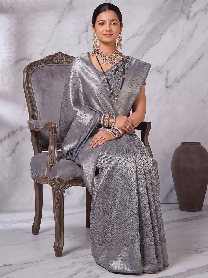 Grey Art Silk Woven Saree