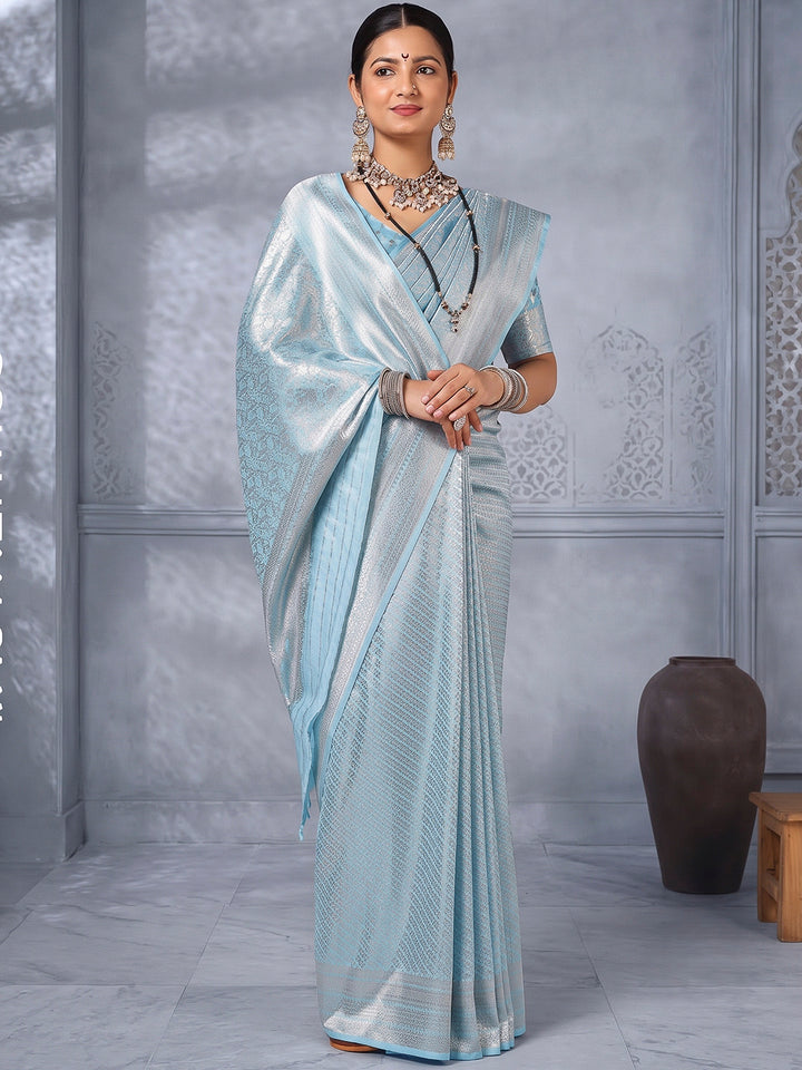 Light-Blue Art Silk Woven Saree