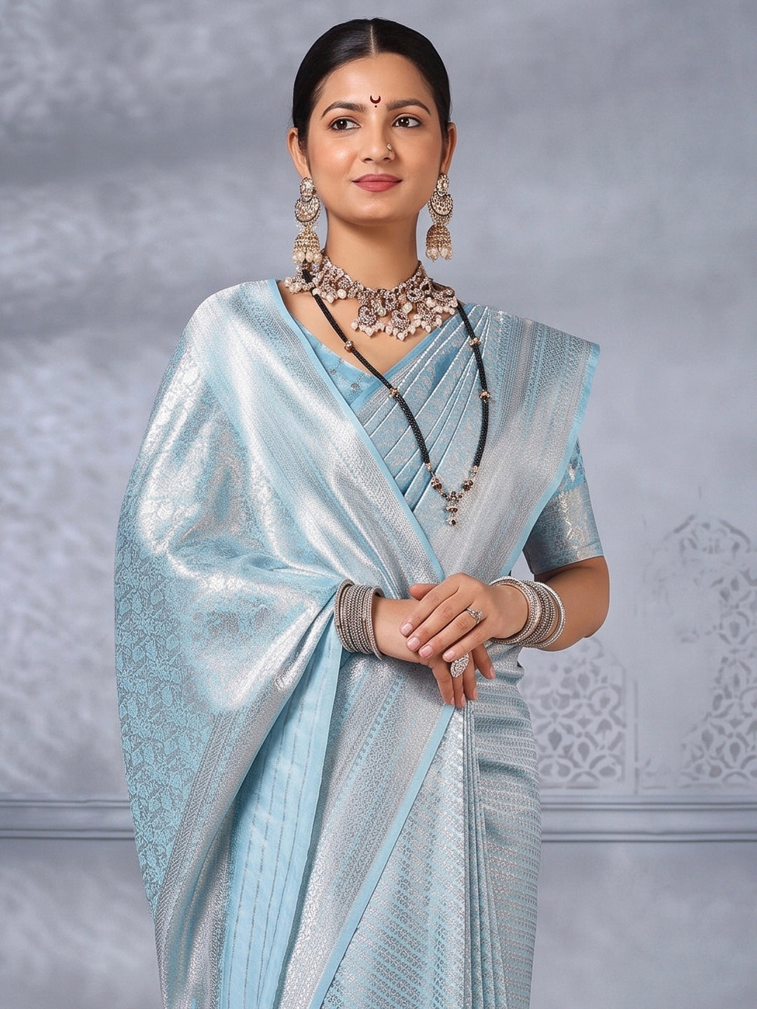 Light-Blue Art Silk Woven Saree