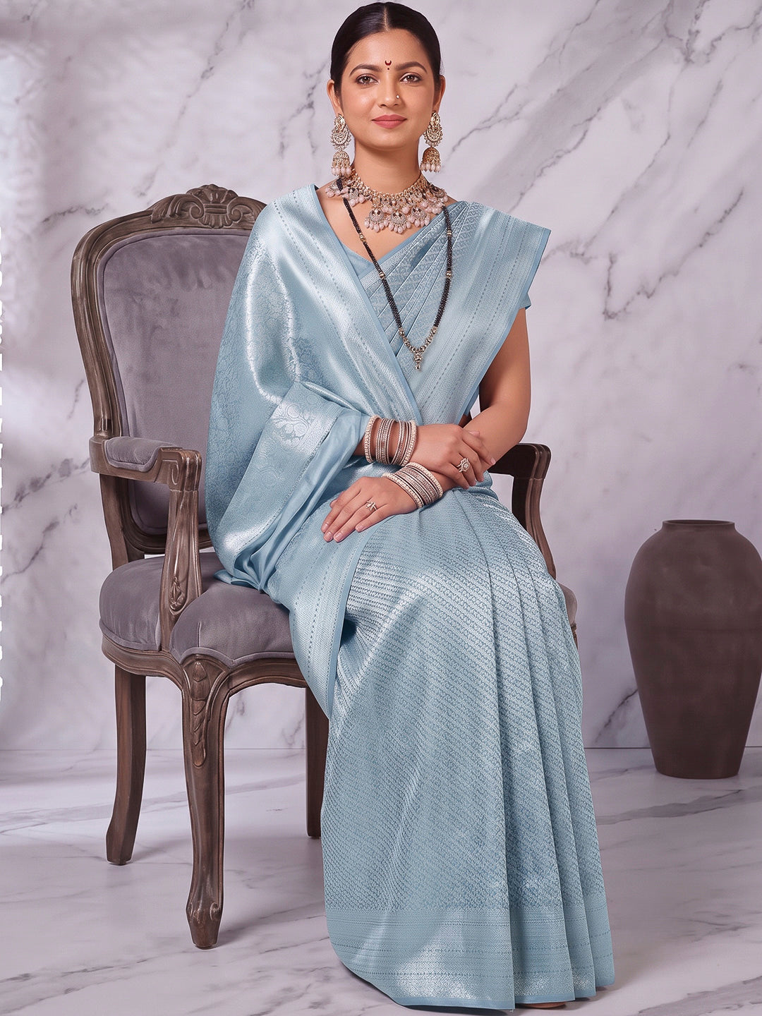 Light-Blue Art Silk Woven Saree