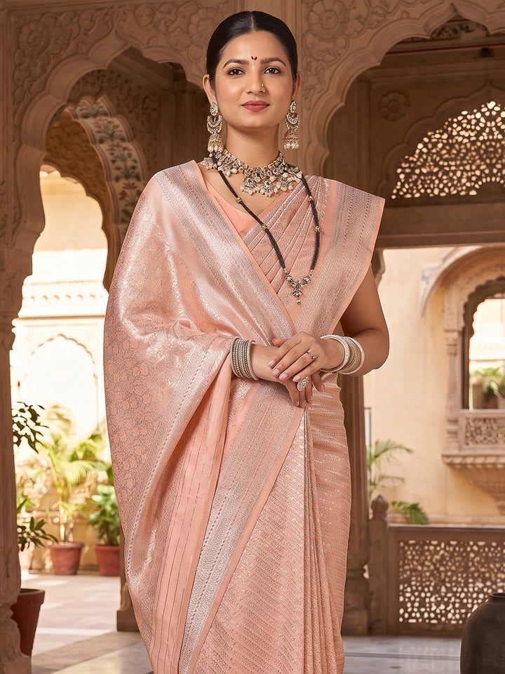 Peach Art Silk Woven Saree
