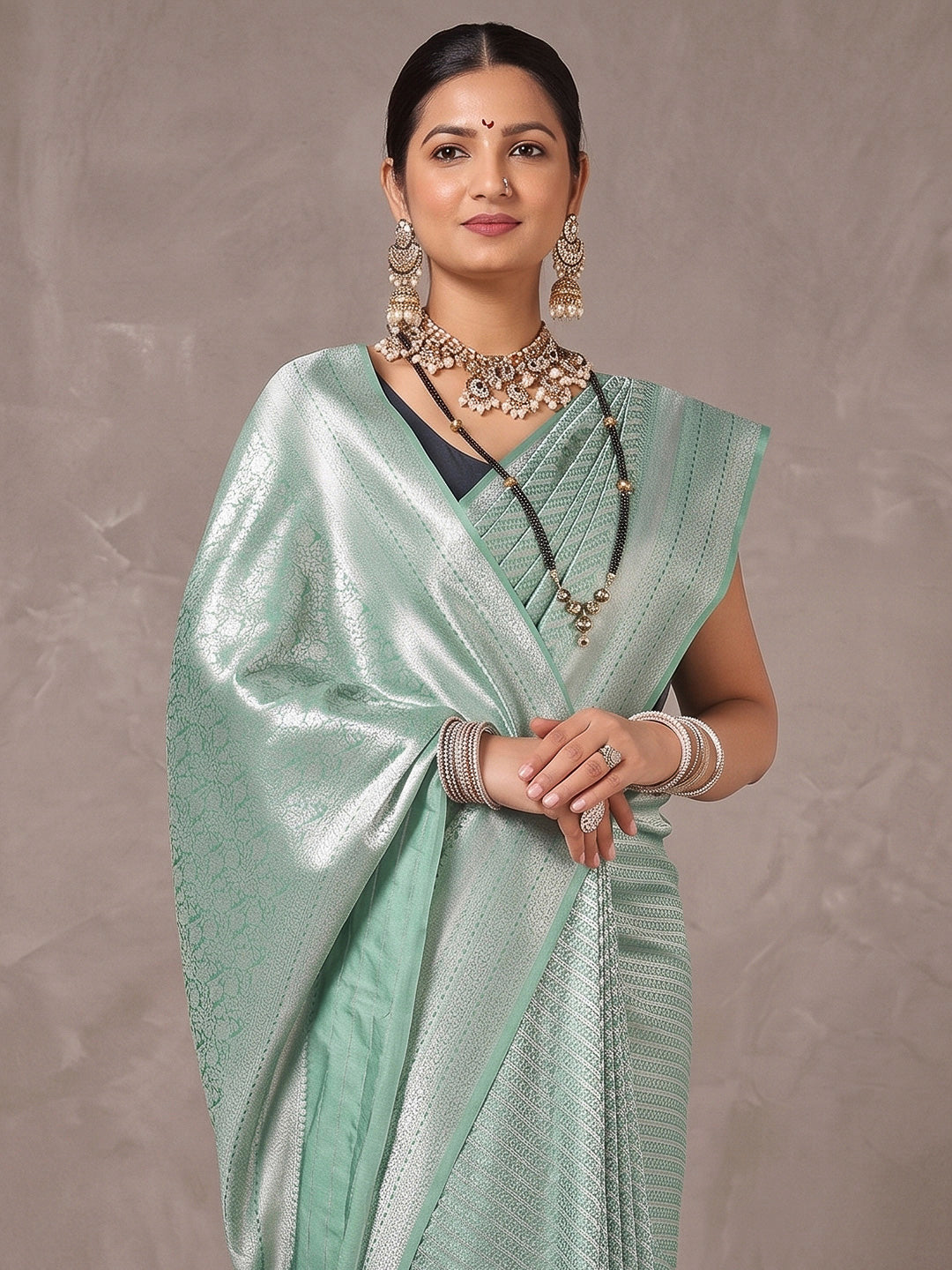 Sea-Green Art Silk Woven Saree